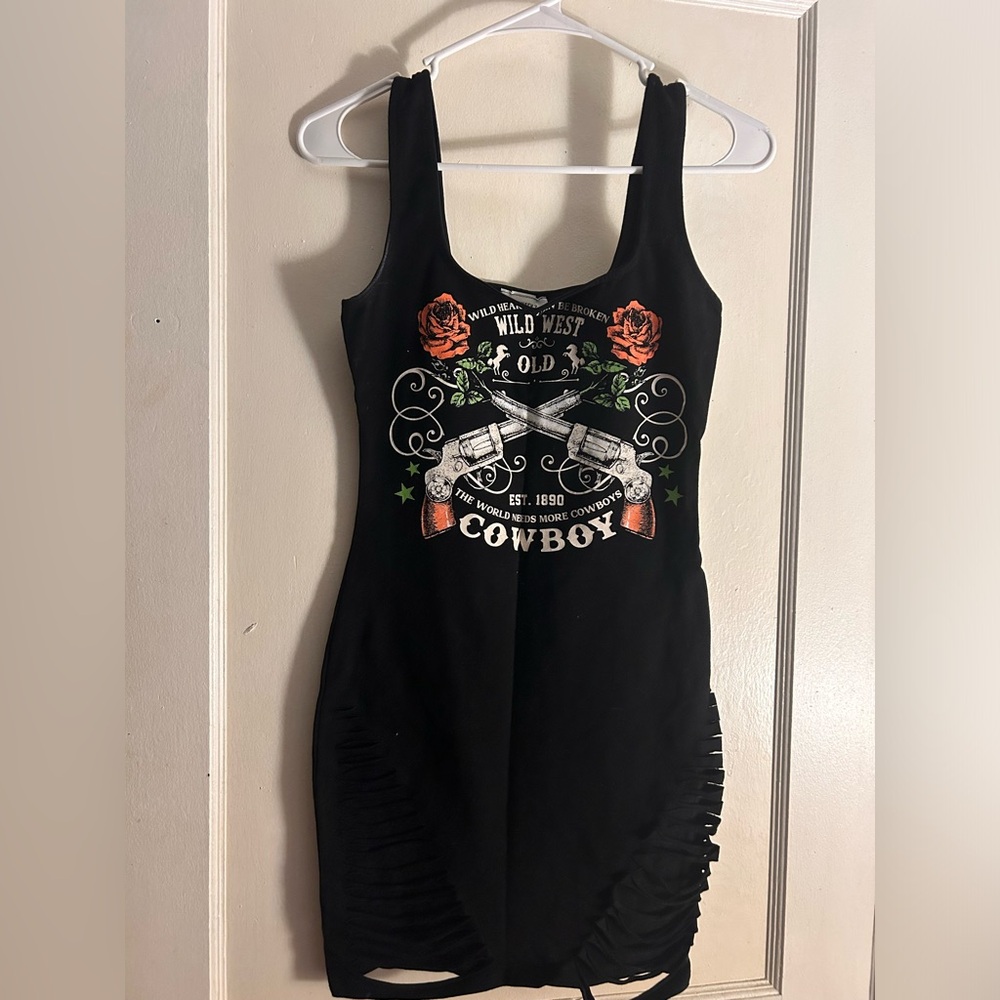 Black distressed tank top mini dress
